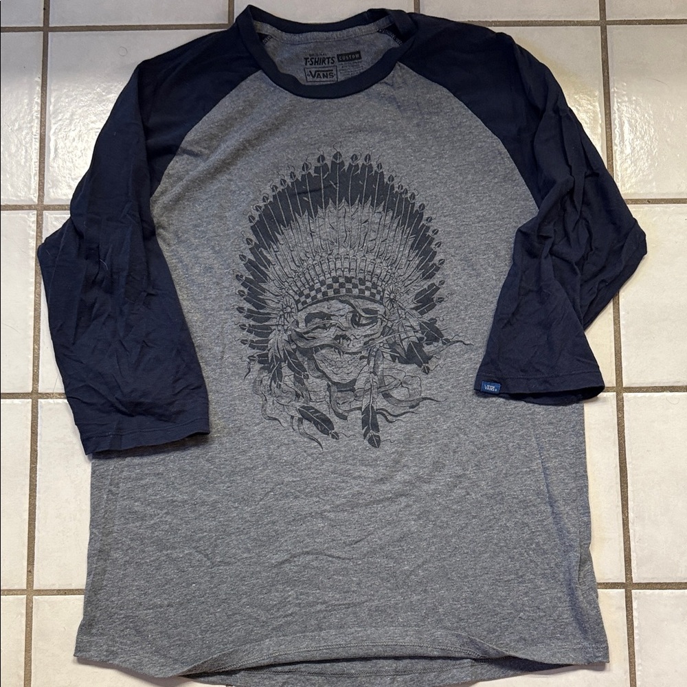 Vans Gray and Navy Long Sleeve Graphic Tee
